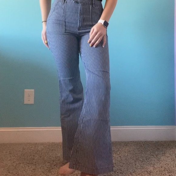 High Waisted Striped Flare Pants - Picture 1 of 5